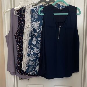Collection of Five Sleeveless Tops 1X Lavender, Blue, & White